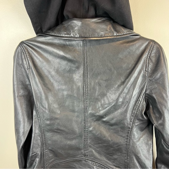 New Caslon Leather Moto Jacket with Removable Hood, Size XS - Picture 5 of 9